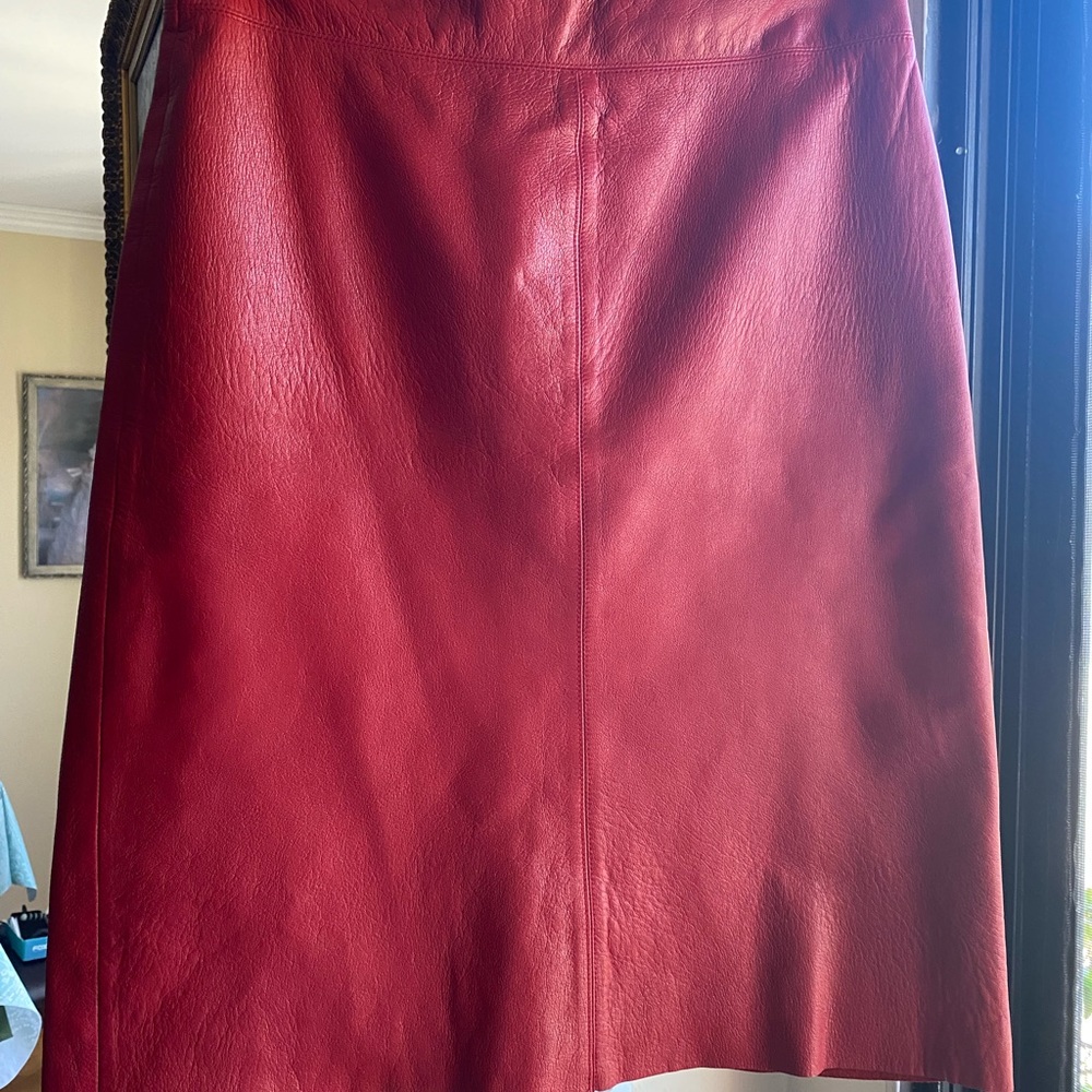 BCBG MAXAZRIA red genuine leather skirt